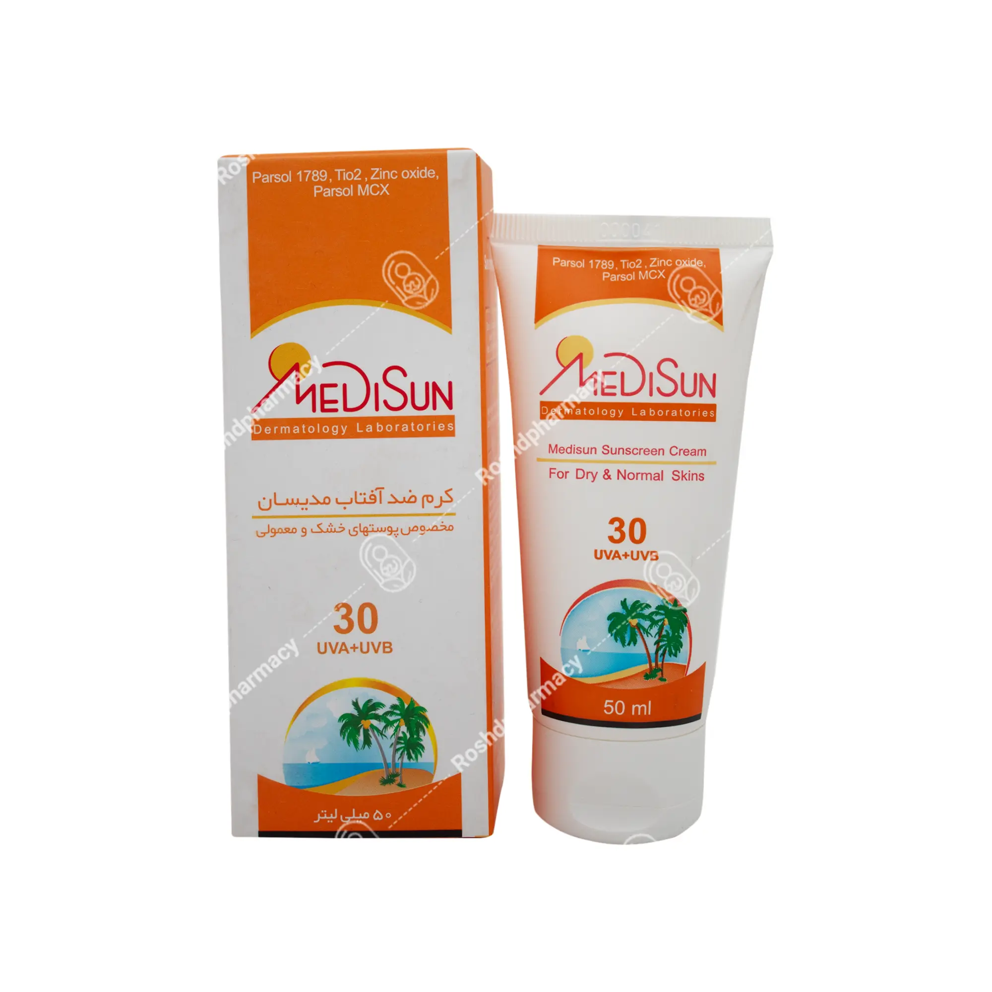 کرم ضد آفتاب SPF30 مدیسان پوست خشک و معمولی 50 میلی لیتر