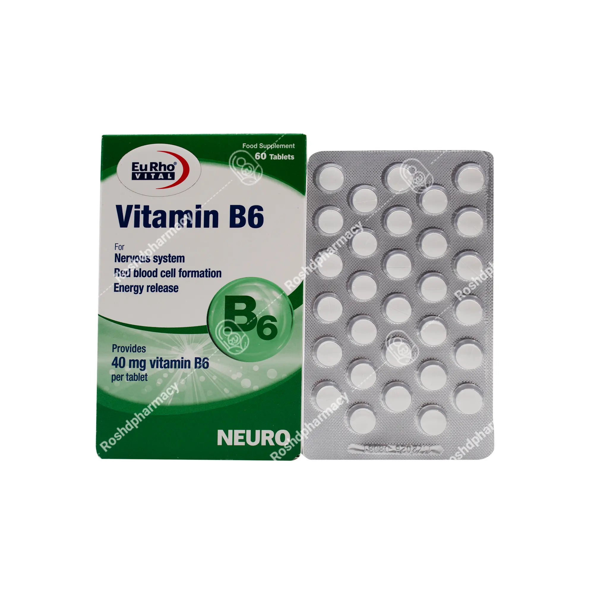 قرص ویتامین B۶ یورو ویتال ۶۰ عددی