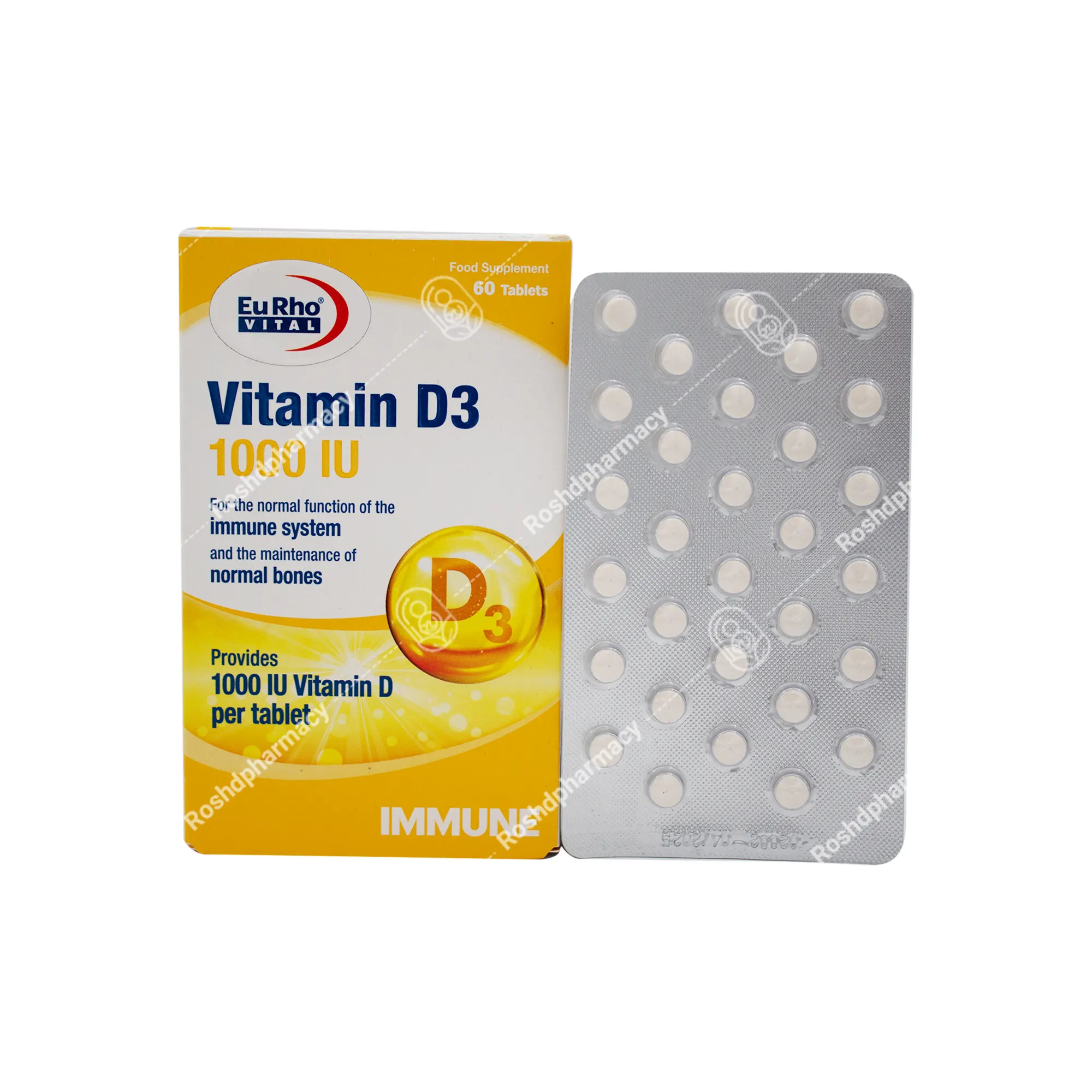 قرص ویتامین د3 یوروویتال 1000 واحدی یوروویتال