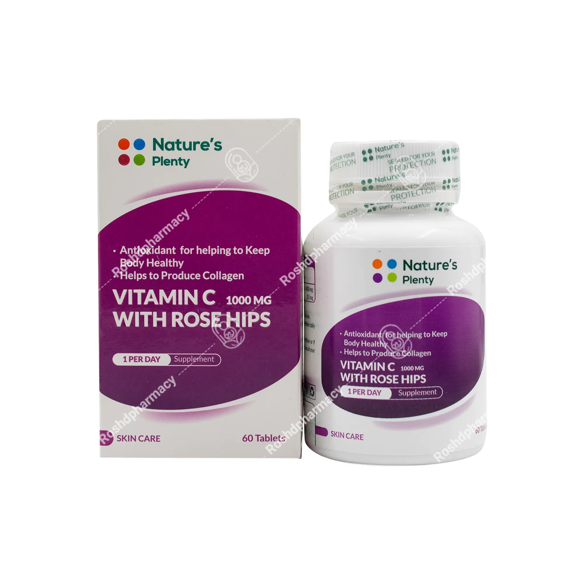 قرص ویتامین سی ۱۰۰۰ میلی گرم و رز هیپس نیچرز پلنتی